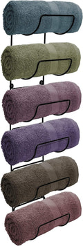Towel Rack Wall Mount – 6 Compartments of Black Metal Bathroom Towel Holder Set - Bathroom Organizer, for Gym Spa, Camper, Rv, Back of Door, Cabinet - Wine Rack Wall Mounted for Kitchen, Bar