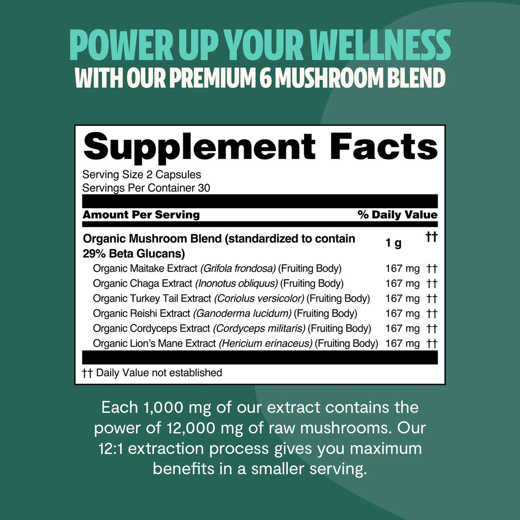 Organic Mushroom Complex Supplement Capsules